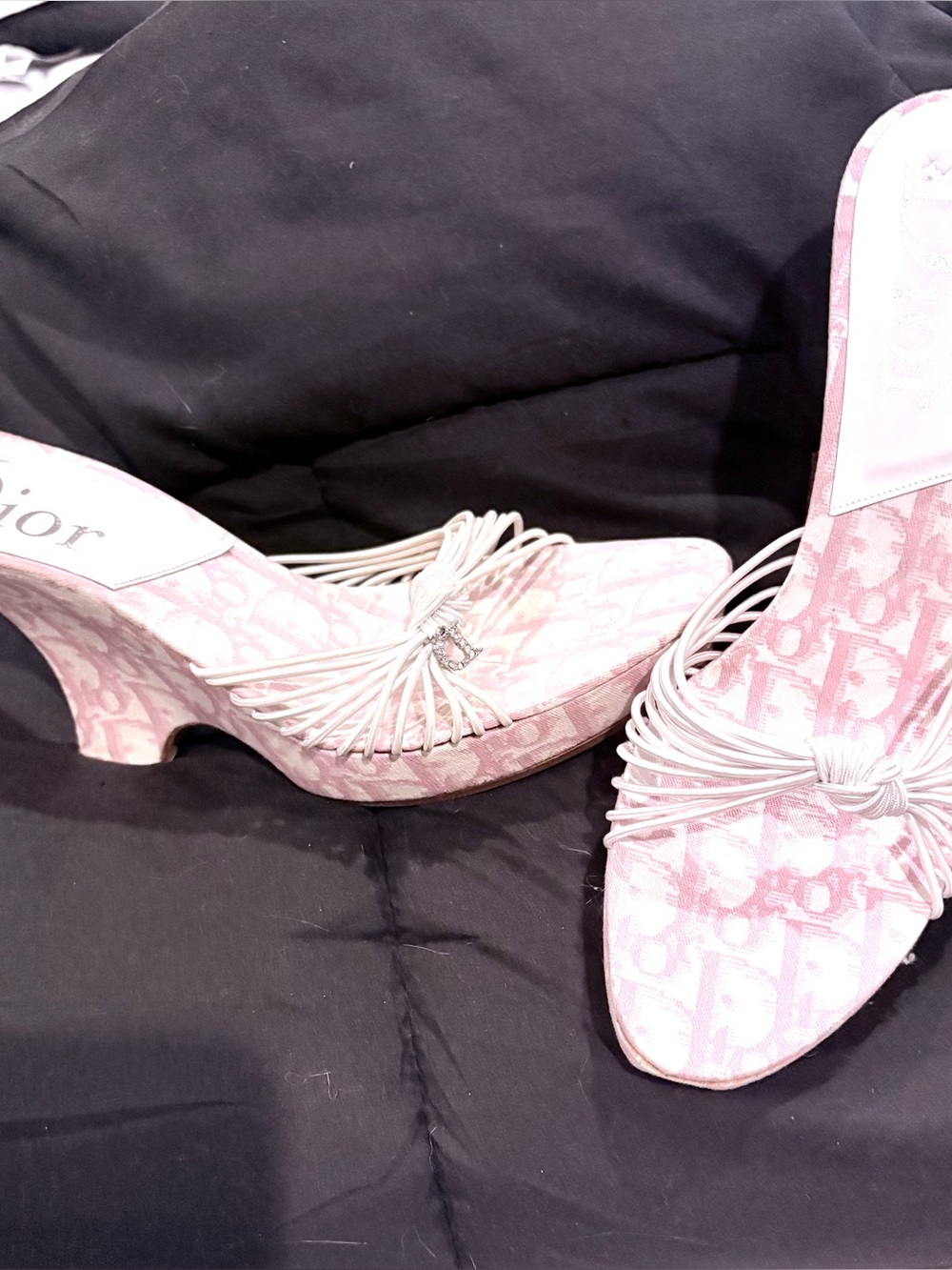 Dior Pink Logo-Print Knotted Strap wedge sandals